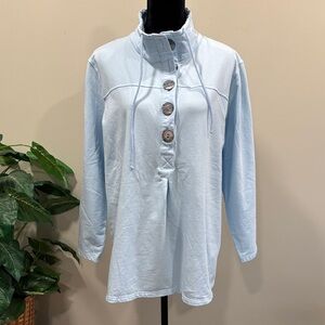 Lulu-B Sky Blue Long Sleeve Tunic with Button Mock Neck Pullover